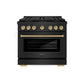 ZLINE Autograph Edition 36 in. 5.2 cu. ft. Paramount Dual Fuel Range with 6 Burner DuoPro™ Cooktop and Electric Convection Oven in Black Stainless Steel and Champagne Bronze Accents, Open Box-Good Condition