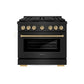 ZLINE Autograph Edition 36 in. 5.2 cu. ft. Paramount Dual Fuel Range with 6 Burner DuoPro™ Cooktop and Electric Convection Oven in Black Stainless Steel and Champagne Bronze Accents (PSDRBZ-36-CB) front.