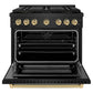 ZLINE Autograph Edition 36 in. 5.2 cu. ft. Paramount Dual Fuel Range with 6 Burner DuoPro™ Cooktop and Electric Convection Oven in Black Stainless Steel and Champagne Bronze Accents, Open Box-Great Condition