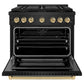 ZLINE Autograph Edition 36 in. 5.2 cu. ft. Paramount Dual Fuel Range with 6 Burner DuoPro™ Cooktop and Electric Convection Oven in Black Stainless Steel and Champagne Bronze Accents, Open Box-Good Condition