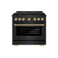 ZLINE Autograph Edition 36 in. 5.2 cu. ft. Paramount Dual Fuel Range with 6 Burner DuoPro™ Cooktop and Electric Convection Oven in Black Stainless Steel and Polished Gold Accents, Open Box-Great Condition