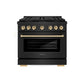 ZLINE Autograph Edition 36 in. 5.2 cu. ft. Paramount Dual Fuel Range with 6 Burner DuoPro™ Cooktop and Electric Convection Oven in Black Stainless Steel and Polished Gold Accents, Open Box-Good Condition