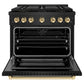 ZLINE Autograph Edition 36 in. 5.2 cu. ft. Paramount Dual Fuel Range with 6 Burner DuoPro™ Cooktop and Electric Convection Oven in Black Stainless Steel and Polished Gold Accents, Open Box-Great Condition