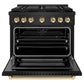 ZLINE Autograph Edition 36 in. 5.2 cu. ft. Paramount Dual Fuel Range with 6 Burner DuoPro™ Cooktop and Electric Convection Oven in Black Stainless Steel and Polished Gold Accents, Open Box-Good Condition