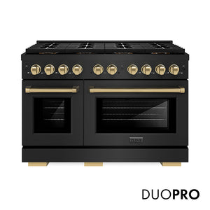 ZLINE Autograph Edition 48 in. 6.7 cu. ft. Paramount Dual Fuel Range with 8 Burner DuoPro™ Cooktop and Dual Ovens in Black Stainless Steel and Champagne Bronze Accents, Open Box-Great Condition main image.