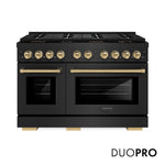 ZLINE Autograph Edition 48 in. 6.7 cu. ft. Paramount Dual Fuel Range with 8 Burner DuoPro™ Cooktop and Dual Ovens in Black Stainless Steel and Champagne Bronze Accents, Open Box-Good Condition
