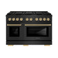 ZLINE Autograph Edition 48 in. 6.7 cu. ft. Paramount Dual Fuel Range with 8 Burner DuoPro™ Cooktop and Dual Ovens in Black Stainless Steel and Champagne Bronze Accents (PSDRBZ-48-CB) front.