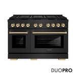 ZLINE Autograph Edition 48 in. 6.7 cu. ft. Paramount Dual Fuel Range with 8 Burner DuoPro™ Cooktop and Dual Ovens in Black Stainless Steel and Polished Gold Accents, Open Box-Good Condition