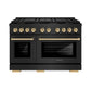 ZLINE Autograph Edition 48 in. 6.7 cu. ft. Paramount Dual Fuel Range with 8 Burner DuoPro™ Cooktop and Dual Ovens in Black Stainless Steel and Polished Gold Accents (PSDRBZ-48-G) front.