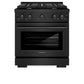 ZLINE 30 in. 4.2 cu. ft. Paramount Dual Fuel Range with 4 Burner Gas Cooktop and Electric Convection Oven in Black Stainless Steel (SDRB-30) front, oven closed.