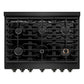 ZLINE 36 in. 5.2 cu. ft. Paramount Dual Fuel Range with 6 Burner Gas Cooktop and Electric Convection Oven in Black Stainless Steel (SDRB-36) top-down, above cooktop.