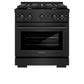 ZLINE 30 in. 4.2 cu. ft. Paramount Dual Fuel Range with Gas Cooktop and Electric Convection Oven in Black Stainless Steel with 4 Brass Burners (SDRB-BR-30) front, oven closed.