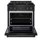 ZLINE 30 in. 4.2 cu. ft. Paramount Gas Range with 4 Burner Cooktop and Convection Gas Oven in Black Stainless Steel (SGRB2-30) front, oven open.