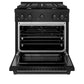 ZLINE 30 in. 4.2 cu. ft. Paramount Gas Range with 4 Burner Cooktop and Convection Gas Oven in Black Stainless Steel (SGRB-30) front, oven open.