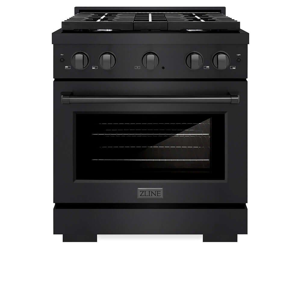 ZLINE 30 in. 4.2 cu. ft. Paramount Gas Range with 4 Burner Cooktop and Convection Gas Oven in Black Stainless Steel (SGRB2-30) main image.