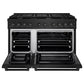 ZLINE 48 in. 6.7 cu. ft. Paramount Double Oven Gas Range with 8 Burner Cooktop in Black Stainless Steel (SGRB-48) front, oven open.