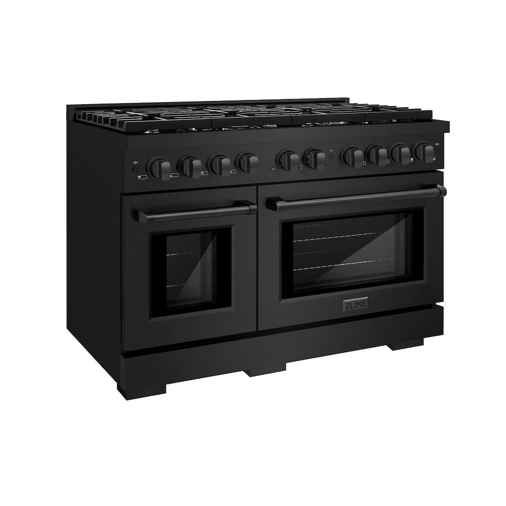 ZLINE 48 in. 6.7 cu. ft. Paramount Double Oven Gas Range with 8 Burner Cooktop in Black Stainless Steel (SGRB-48)