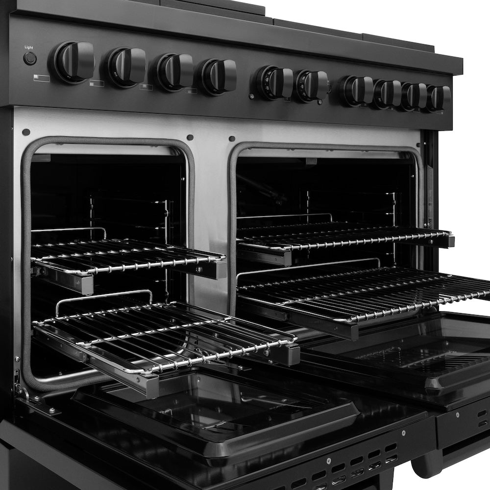 ZLINE 48 in. 6.7 cu. ft. Paramount Double Oven Gas Range with 8 Burner Cooktop in Black Stainless Steel (SGRB-48)