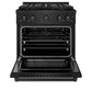 ZLINE 30 in. 4.2 cu. ft. Paramount Gas Range with 4 Burner DuoPro™ Cooktop and Convection Gas Oven in Black Stainless Steel (PSGRB-30) front, oven open.