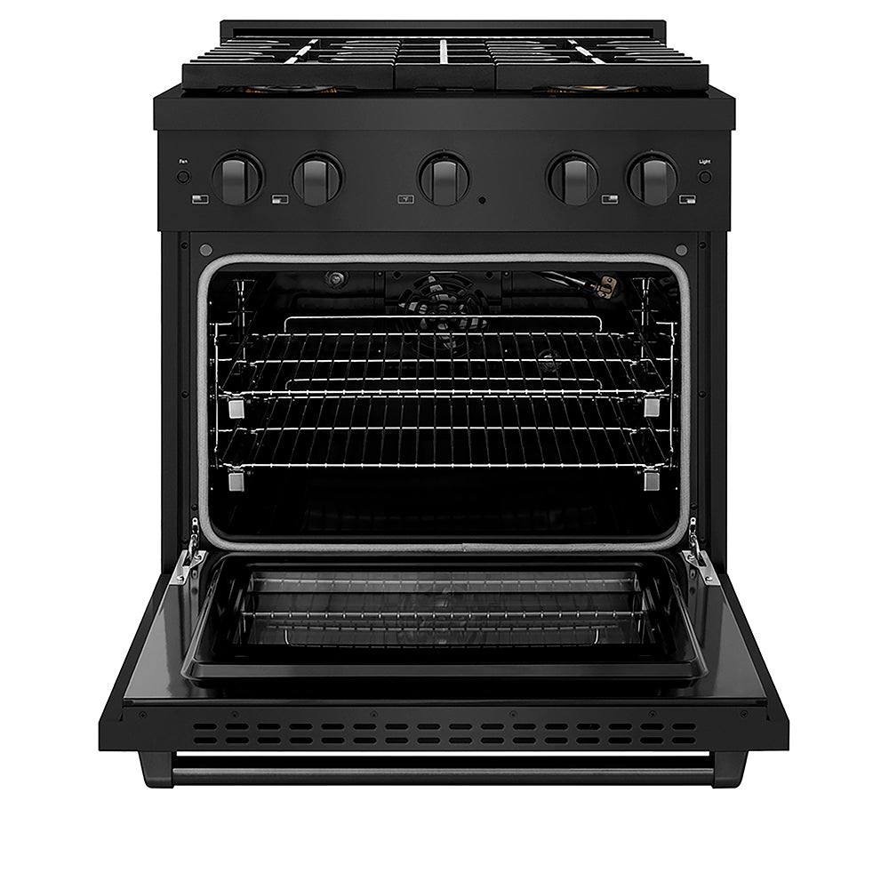 ZLINE 30 in. 4.2 cu. ft. Paramount Gas Range with 4 Burner DuoPro™ Cooktop and Convection Gas Oven in Black Stainless Steel, Open Box-Good Condition