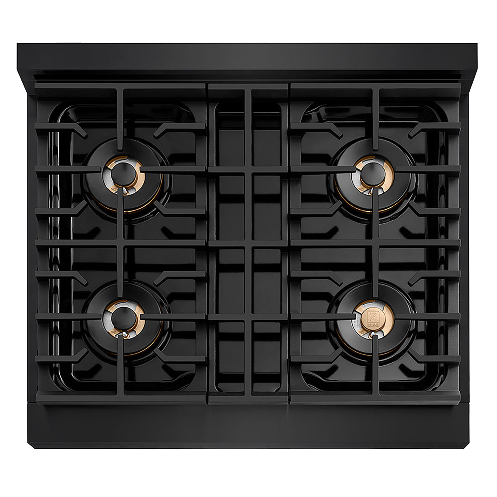 ZLINE 30 in. 4.2 cu. ft. Paramount Gas Range with 4 Burner DuoPro™ Cooktop and Convection Gas Oven in Black Stainless Steel, Open Box-Good Condition