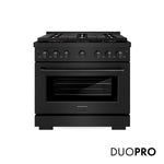 ZLINE 36 in. 5.2 cu. ft. Paramount Gas Range with 6 Burner DuoPro™ Cooktop and Convection Gas Oven in Black Stainless Steel, Open Box-Good Condition