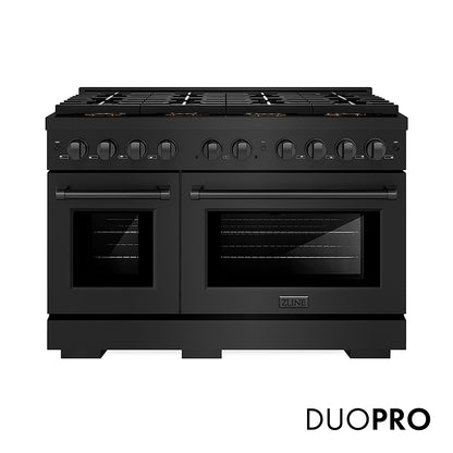 ZLINE 48 in. 6.7 cu. ft. Paramount Gas Range with 8 Burner DuoPro™ Cooktop and Dual Ovens in Black Stainless Steel, Open Box-Good Condition