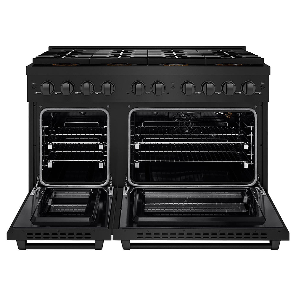 ZLINE 48 in. 6.7 cu. ft. Paramount Gas Range with 8 Burner DuoPro™ Cooktop and Dual Ovens in Black Stainless Steel, Open Box-Good Condition