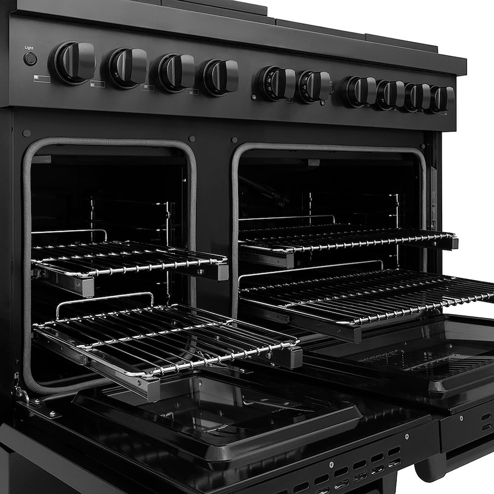ZLINE 48 in. 6.7 cu. ft. Paramount Gas Range with 8 Burner DuoPro™ Cooktop and Dual Ovens in Black Stainless Steel (PSGRB-48)