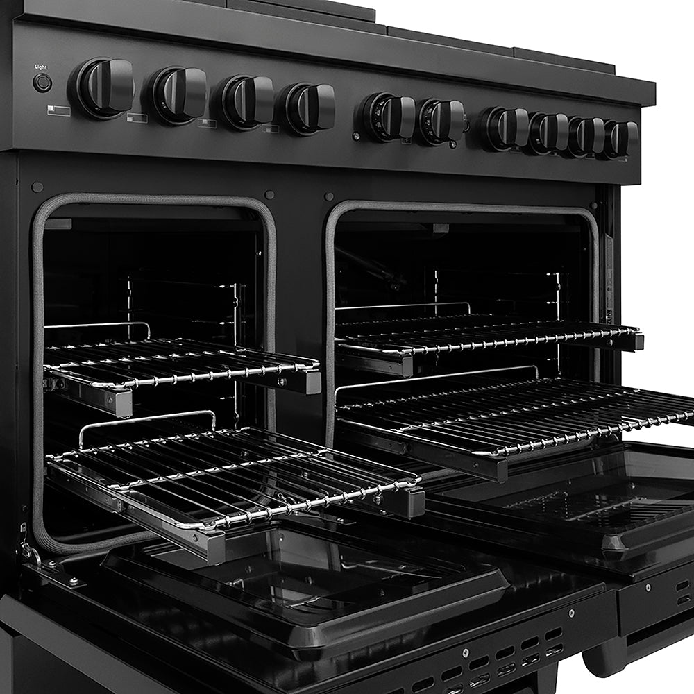 ZLINE 48 in. 6.7 cu. ft. Paramount Gas Range with 8 Burner DuoPro™ Cooktop and Dual Ovens in Black Stainless Steel, Open Box-Good Condition
