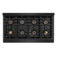 ZLINE 48 in. 6.7 cu. ft. Paramount Gas Range with 8 Burner DuoPro™ Cooktop and Dual Ovens in Black Stainless Steel (PSGRB-48) top-down, above cooktop.