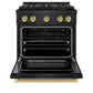 ZLINE Autograph Edition 30 in. 4.2 cu. ft. Paramount Gas Range with 4 Burner DuoPro™ Cooktop and Convection Gas Oven in Black Stainless Steel and Champagne Bronze Accents, Open Box-Good Condition