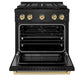 ZLINE Autograph Edition 30 in. 4.2 cu. ft. Paramount Gas Range with 4 Burner DuoPro™ Cooktop and Convection Gas Oven in Black Stainless Steel and Champagne Bronze Accents, Open Box-Great Condition