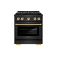 ZLINE Autograph Edition 30 in. 4.2 cu. ft. Paramount Gas Range with 4 Burner DuoPro™ Cooktop and Convection Gas Oven in Black Stainless Steel and Polished Gold Accents, Open Box-Great Condition