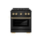 ZLINE Autograph Edition 30 in. 4.2 cu. ft. Paramount Gas Range with 4 Burner DuoPro™ Cooktop and Convection Gas Oven in Black Stainless Steel and Polished Gold Accents, Open Box-Good Condition