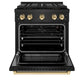 ZLINE Autograph Edition 30 in. 4.2 cu. ft. Paramount Gas Range with 4 Burner DuoPro™ Cooktop and Convection Gas Oven in Black Stainless Steel and Polished Gold Accents, Open Box-Great Condition