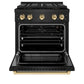 ZLINE Autograph Edition 30 in. 4.2 cu. ft. Paramount Gas Range with 4 Burner DuoPro™ Cooktop and Convection Gas Oven in Black Stainless Steel and Polished Gold Accents, Open Box-Good Condition
