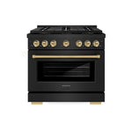 ZLINE Autograph Edition 36 in. 5.2 cu. ft. Paramount Gas Range with 6 Burner DuoPro™ Cooktop and Convection Gas Oven in Black Stainless Steel and Champagne Bronze Accents, Open Box-Good Condition