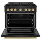 ZLINE Autograph Edition 36 in. 5.2 cu. ft. Paramount Gas Range with 6 Burner DuoPro™ Cooktop and Convection Gas Oven in Black Stainless Steel and Champagne Bronze Accents, Open Box-Great Condition