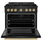 ZLINE Autograph Edition 36 in. 5.2 cu. ft. Paramount Gas Range with 6 Burner DuoPro™ Cooktop and Convection Gas Oven in Black Stainless Steel and Champagne Bronze Accents, Open Box-Good Condition