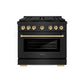 ZLINE Autograph Edition 36 in. 5.2 cu. ft. Paramount Gas Range with 6 Burner DuoPro™ Cooktop and Convection Gas Oven in Black Stainless Steel and Polished Gold Accents, Open Box-Great Condition