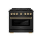 ZLINE Autograph Edition 36 in. 5.2 cu. ft. Paramount Gas Range with 6 Burner DuoPro™ Cooktop and Convection Gas Oven in Black Stainless Steel and Polished Gold Accents (PSGRBZ-36-G) front.
