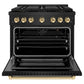ZLINE Autograph Edition 36 in. 5.2 cu. ft. Paramount Gas Range with 6 Burner DuoPro™ Cooktop and Convection Gas Oven in Black Stainless Steel and Polished Gold Accents, Open Box-Good Condition