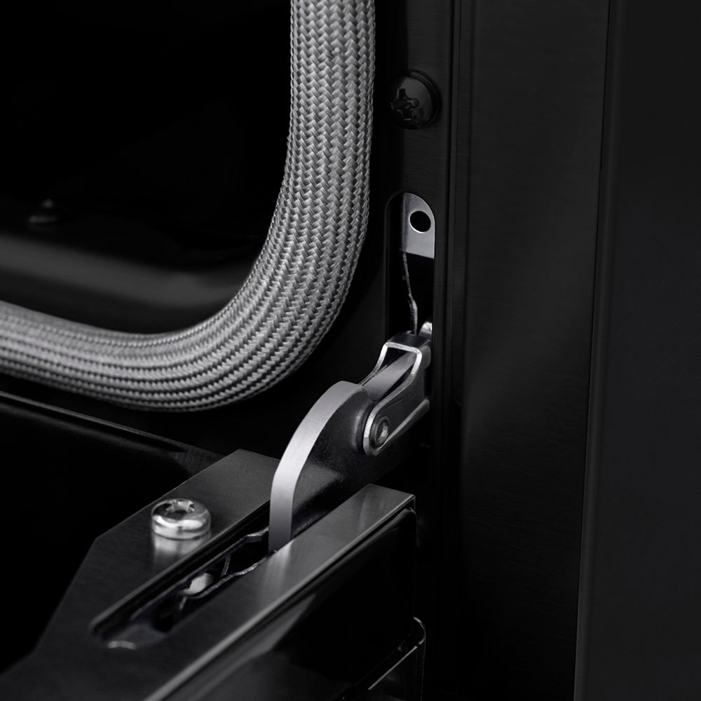 ZLINE Autograph Edition 36 in. 5.2 cu. ft. Paramount Gas Range with 6 Burner DuoPro™ Cooktop and Convection Gas Oven in Black Stainless Steel and Polished Gold Accents (PSGRBZ-36-G) oven door hinge.