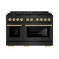 ZLINE Autograph Edition 48 in. 6.7 cu. ft. Paramount Gas Range with 8 Burner DuoPro™ Cooktop and Dual Ovens in Black Stainless Steel and Champagne Bronze Accents (PSGRBZ-48-CB) front.