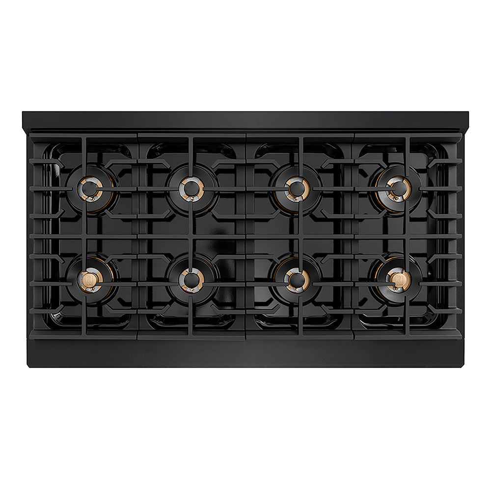 ZLINE Autograph Edition 48 in. 6.7 cu. ft. Paramount Gas Range with 8 Burner DuoPro™ Cooktop and Dual Ovens in Black Stainless Steel and Champagne Bronze Accents, Open Box-Good Condition
