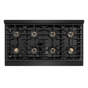 ZLINE Autograph Edition 48 in. 6.7 cu. ft. Paramount Gas Range with 8 Burner DuoPro™ Cooktop and Dual Ovens in Black Stainless Steel and Champagne Bronze Accents, Open Box-Great Condition