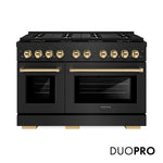 ZLINE Autograph Edition 48 in. 6.7 cu. ft. Paramount Gas Range with 8 Burner DuoPro™ Cooktop and Dual Ovens in Black Stainless Steel and Polished Gold Accents, Open Box-Good Condition