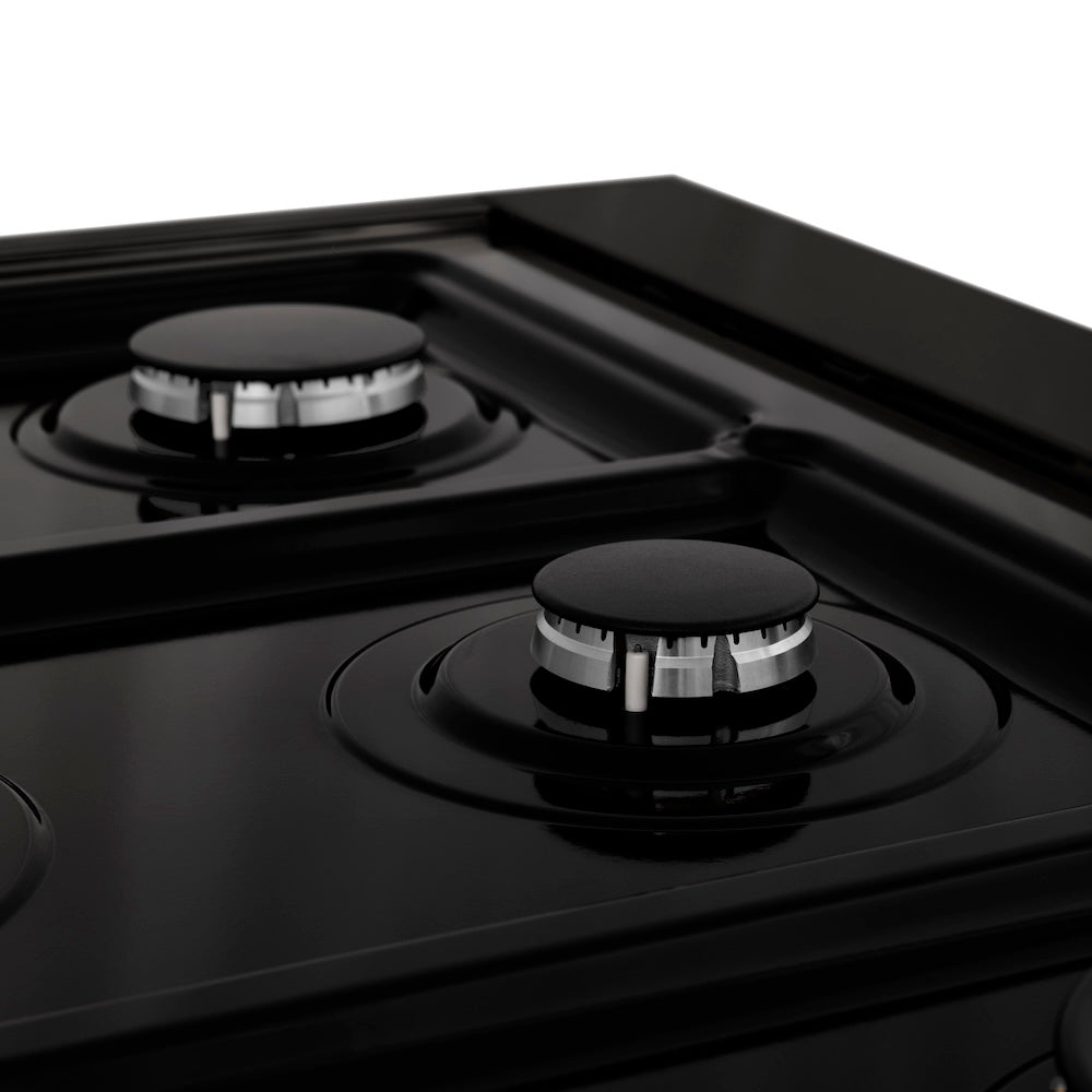ZLINE 48 in. Porcelain Gas Stovetop in Black Stainless Steel with 7 Gas Brass Burners and Griddle (RTB-48) close-up, burners.