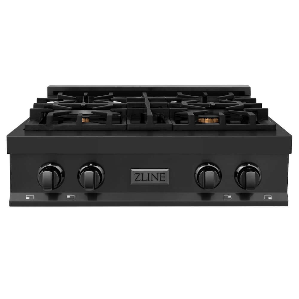 ZLINE 30 in. Porcelain Gas Rangetop in Black Stainless Steel with 4 Brass Burners (RTB-BR-30)